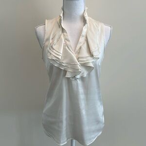 New York & Co White Blouse with Ruffles. Satin Look. XS